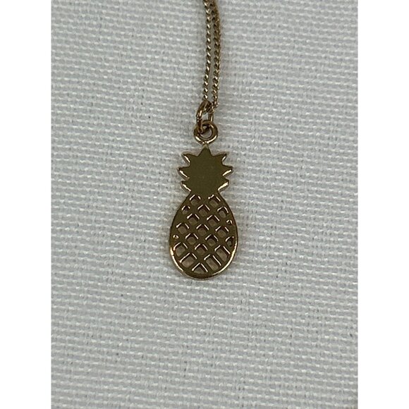 Gold Tone Pineapple Pendant Necklace 10" Adjustable Chain - Picture 4 of 6